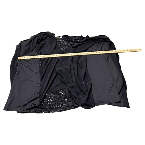 Bob Mackie Top Womens 3X Fits 22W/24W Black Sequin Chiffon Cocktail Lagenlook - Picture 15 of 16
